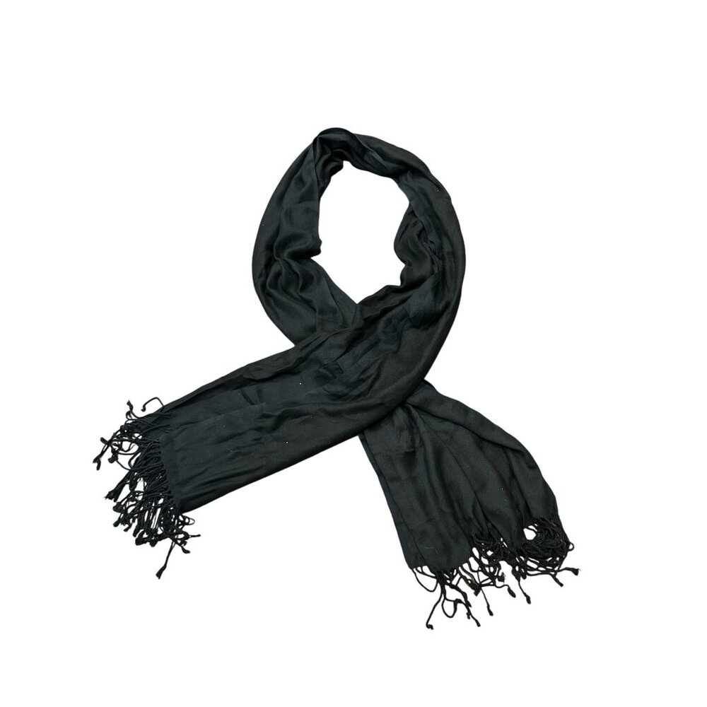 Elegant Fringe Trim Scarf Black One Size Rectangle Neck Wrap Shawl Outdoor Cozy